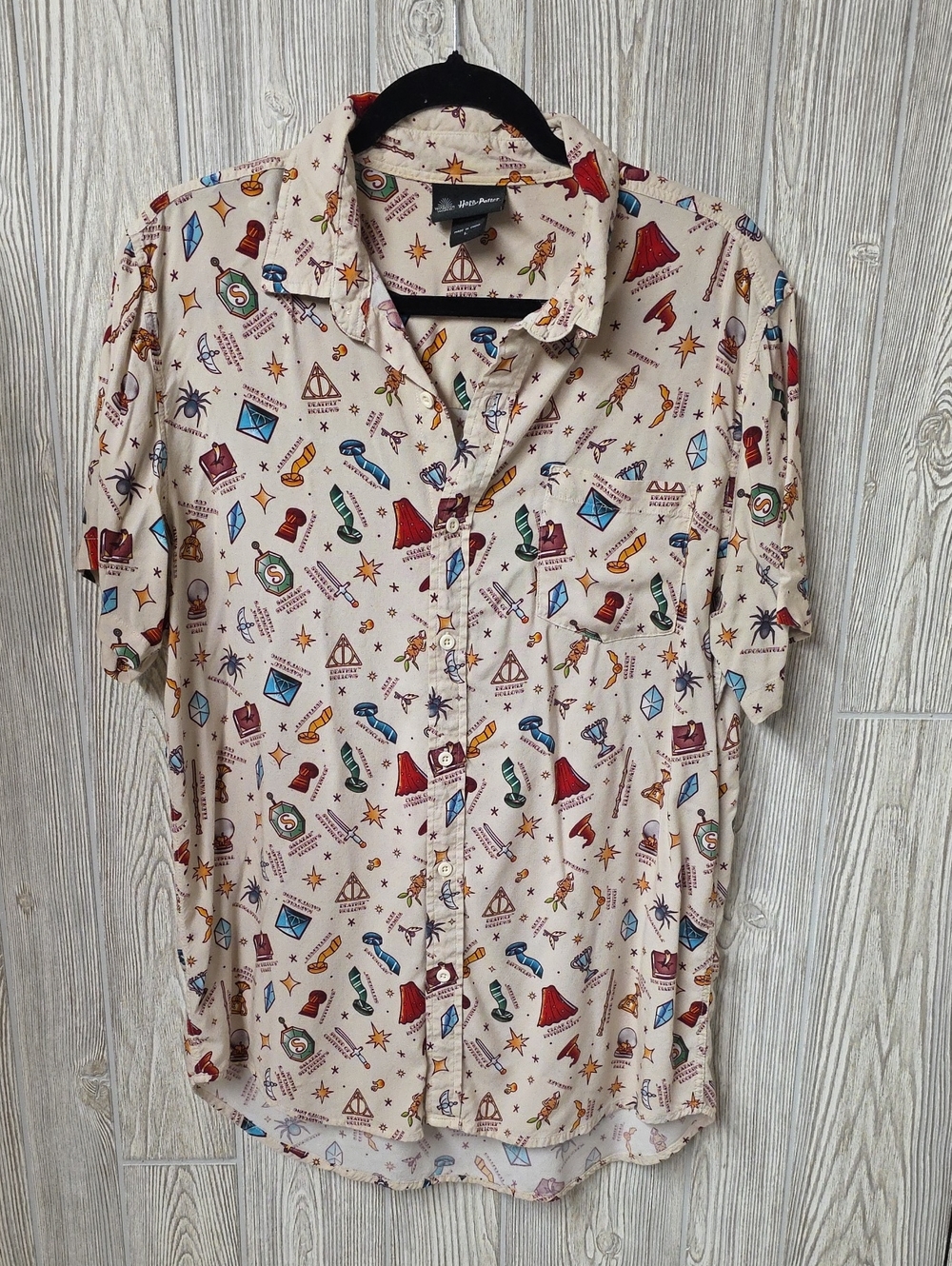 Hot Topic Harry Potter Icons Woven Button Up Shirt Unisex Adult Size Large